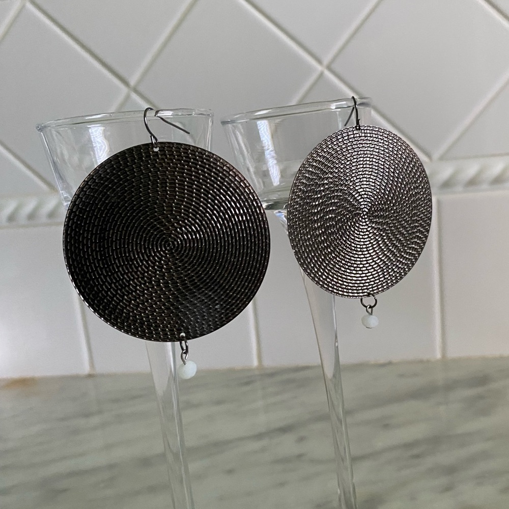 Big Circle Gunmetal Rhinestone Earrings